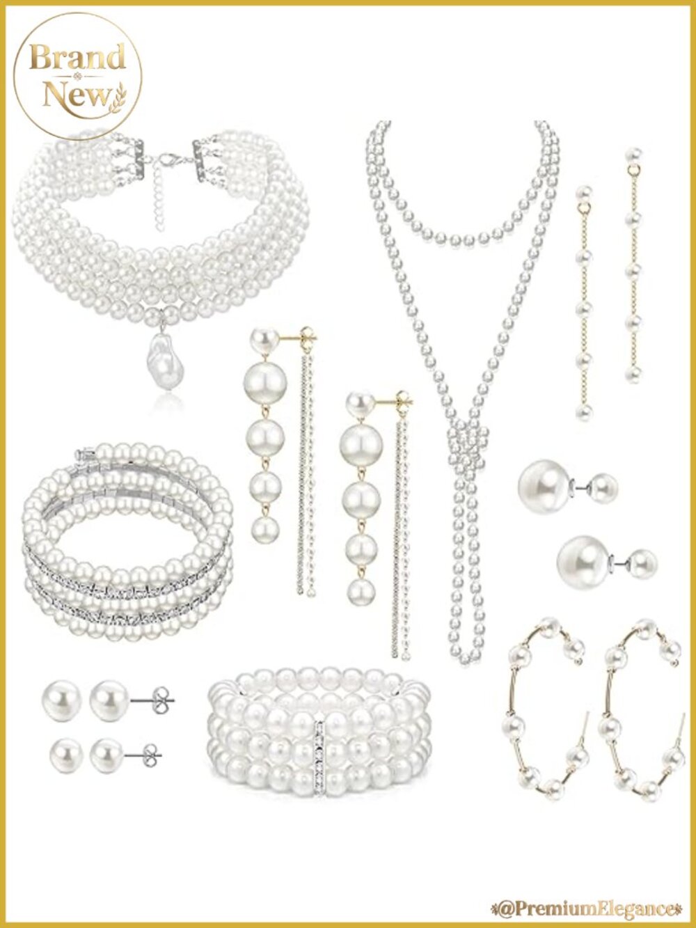 16Pcs Faux Pearl Jewelry Set with Bracelet, Choker Necklace, Earrings
